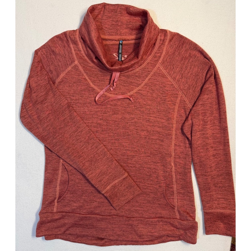 KUHL Womens Cowl Neck Pullover Heathered Red Long Sleeve Kangaroo Pocket Top